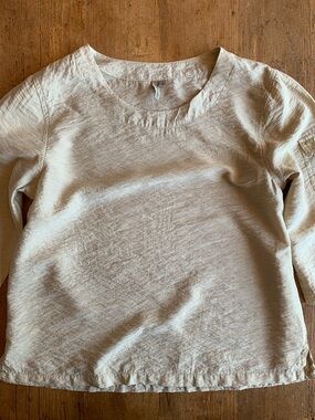 Focus Classic Crewneck Linen-Blend Blouse in Light Beige